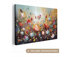 Canvas schilderij - Bloemen olieverf 60x40 - Kamer decora...