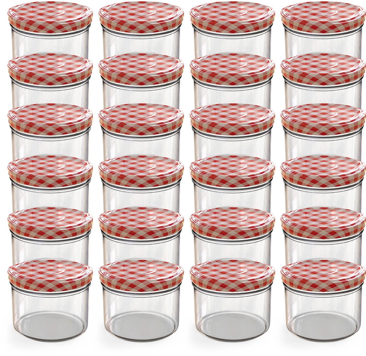 Oputec 24x 230ml inmaakpotten / voorraadpotten TO Ø 82 mm – glazen jampotten – metalen schroefdeksel rood-wit geruit – conservenpotten