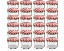 Oputec 24x 230ml inmaakpotten / voorraadpotten TO Ø 82 mm – glazen jampotten – metalen schroefdeksel rood-wit geruit – conservenpotten