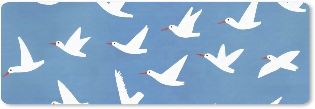 Muismat XXL 90x30 cm - Bureau onderlegger - Bureau mat Vogels - Wit - Patroon - Bureaumat - Gaming mousepad xl - Bureaulegger groot - Computer deskmat