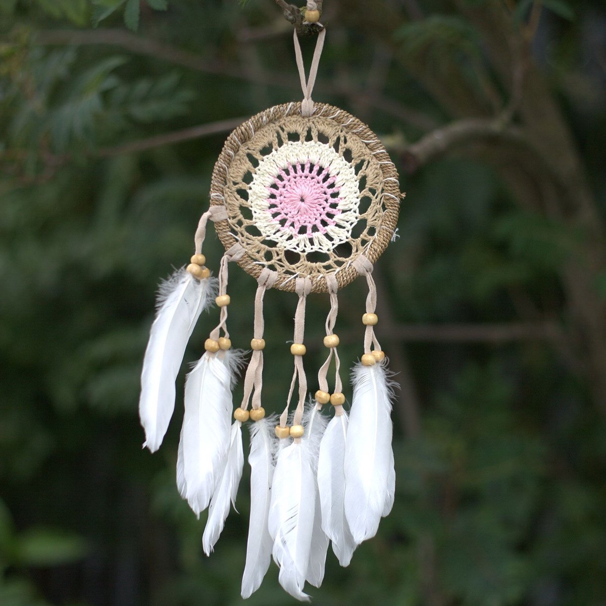 Bali Macramé Dromenvanger - Handgemaakt - Pastel Roze - 12cm
