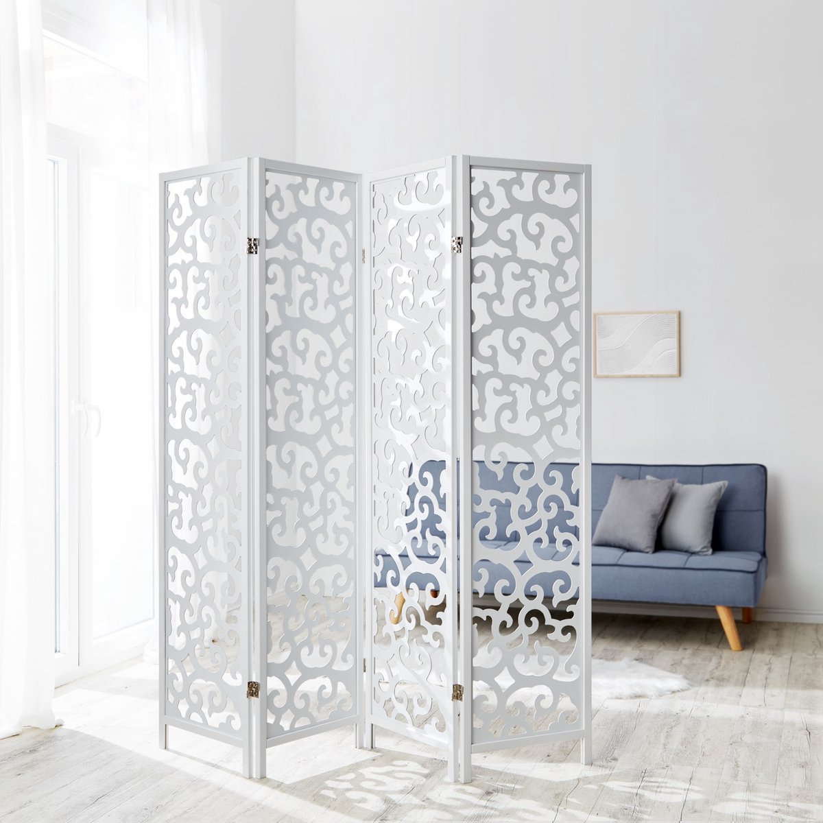 Homestyle4u Kamerscherm - 173x175 cm - wit - 4-delig - houten decoratie