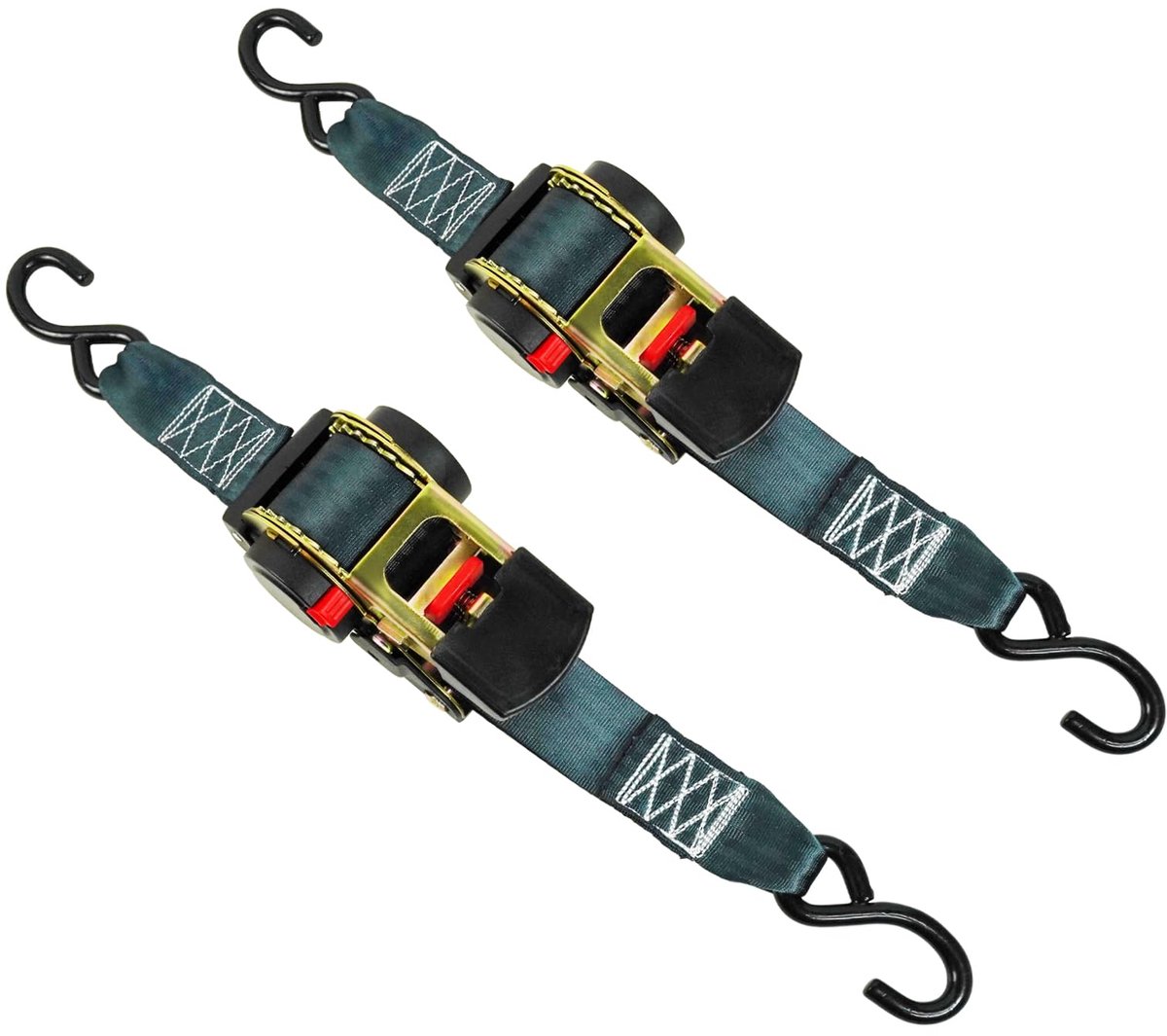 2 Stuks Oprolbare Ratel Spanbanden - Met S-haken, 750 kg LC / 1500 kg BS - 4,0 m x 38 mm