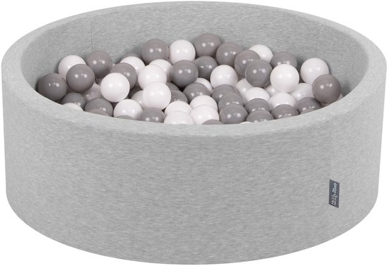 Piscine à balles KiddyMoon 90x30cm - 200 balles ∅ 7cm Piscine à balles avec balles colorées pour bébés et enfants - gris clair : blanc/gris