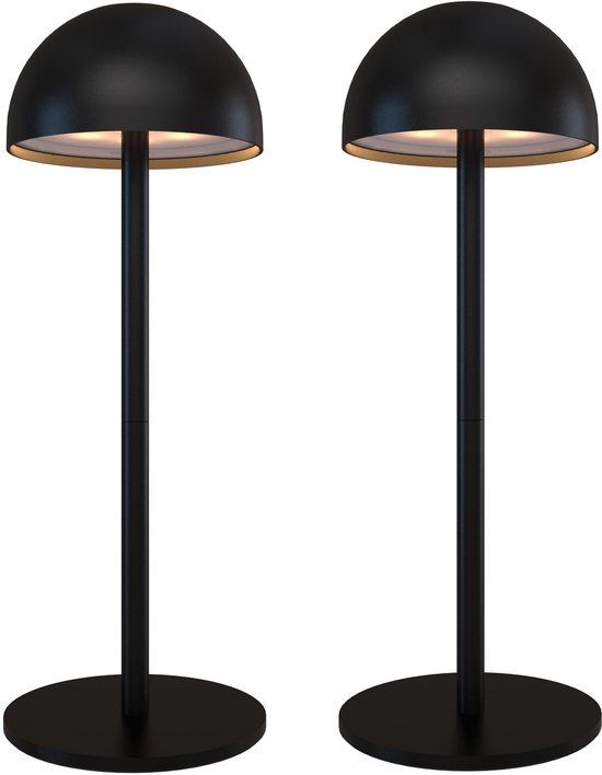 Ledvion - Lampe de table rechargeable 2x - LED - Zwart - Intensité variable - IP54 - USB