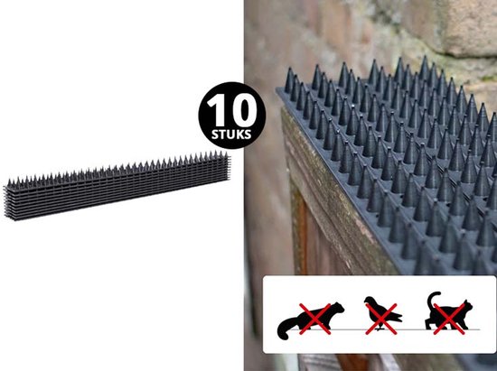 JONSKA Anti Klim Strips – 10 stuks – 50 x 4,5 cm – Totaal 5 meter - Extra Spikes – Anti Katten & Duiven – Met Tie Wraps & Plakstickers – Vogelpinnen – Kattenverjager – Vogelwering Balkon