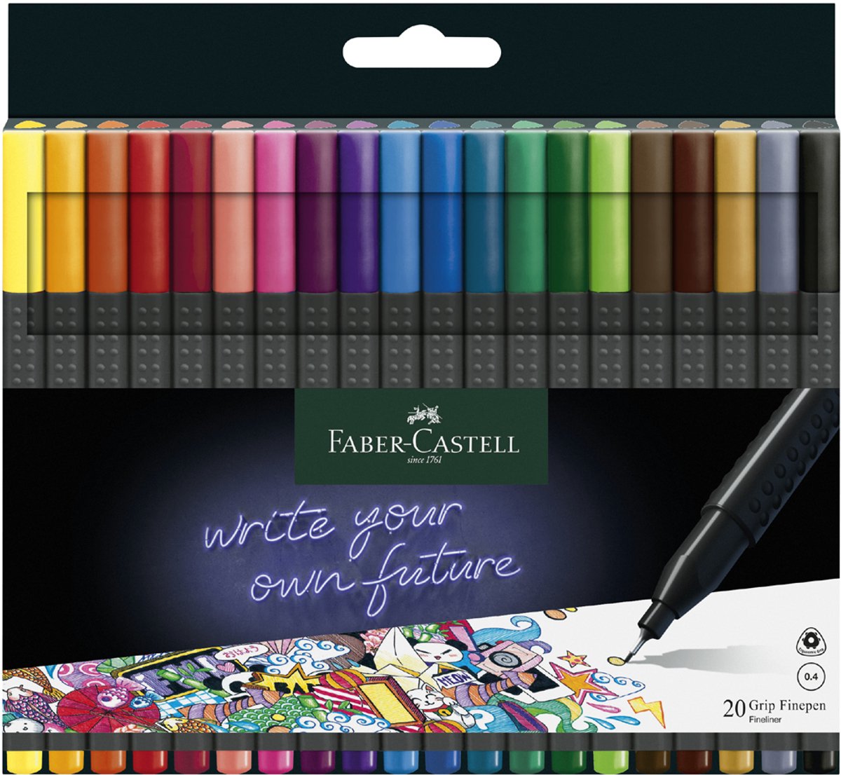 Faber-Castell fineliner - Grip - schrijfbreedte 0,4mm - etui 30 stuks - pastel + neon + basic kleuren - FC-151630 — cadeau in Hobby - foto 7