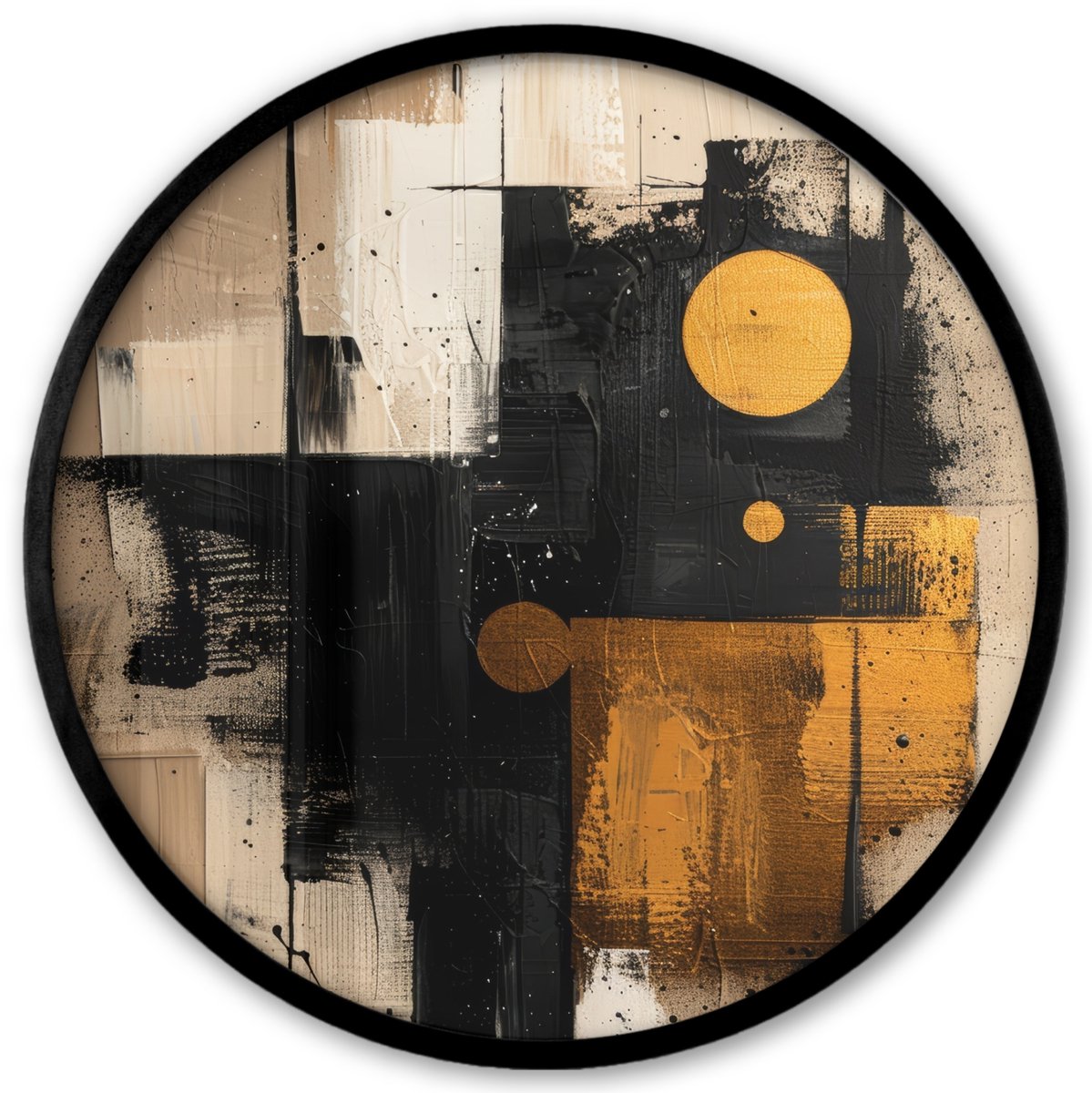 FrameYourWall Poster in lijst Rond - Fotolijst 40x40 cm - Posters - Abstract - Zwart - Goud - Modern - Ronde posterlijst zwart - Decoratie - Wanddecoratie woonkamer - Muurdecoratie slaapkamer