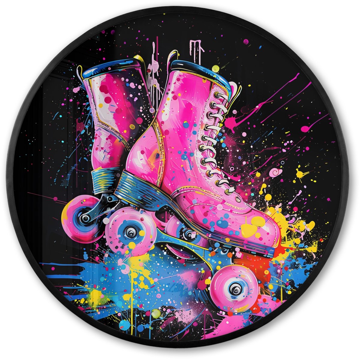 FrameYourWall Poster in lijst Rond - Fotolijst 60x60 cm - Posters - Graffiti - Sport - Rolschaatsen - Skating - Ronde posterlijst zwart - Decoratie - Wanddecoratie woonkamer - Muurdecoratie slaapkamer