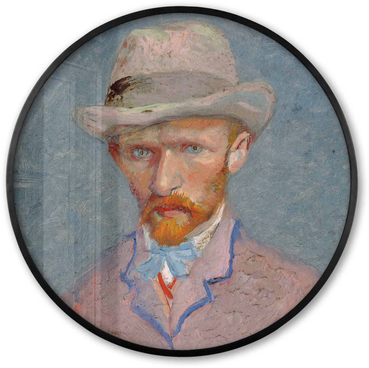 FrameYourWall Poster in lijst Rond - Fotolijst 80x80 cm - Posters - Zelfportret - Vincent van Gogh - Ronde posterlijst zwart - Decoratie - Wanddecoratie woonkamer - Muurdecoratie slaapkamer Multicolor