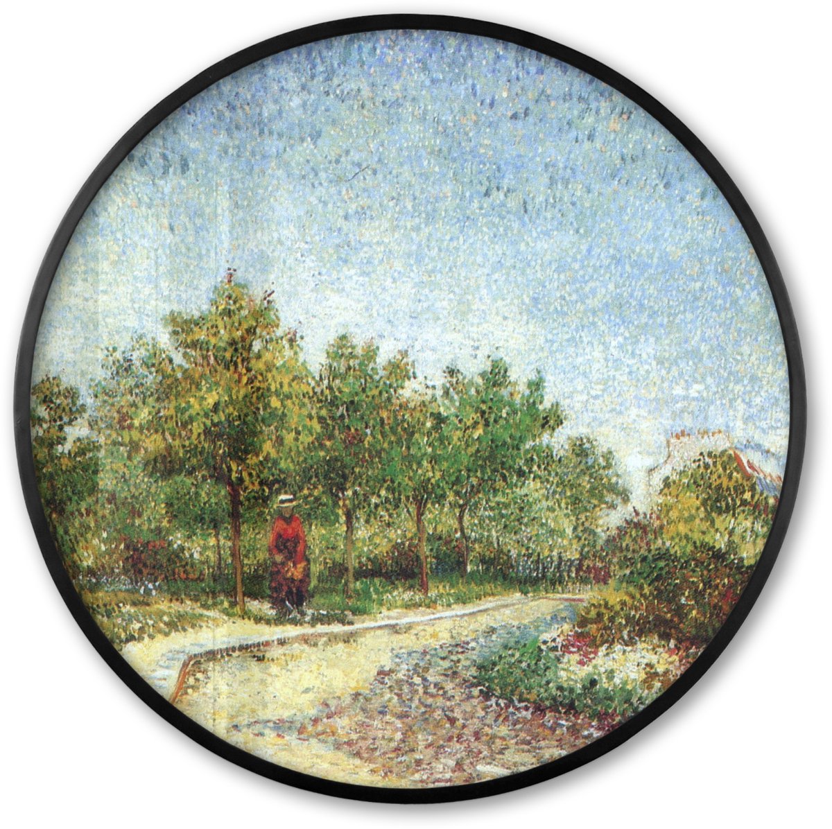 FrameYourWall Poster in lijst Rond - Fotolijst 60x60 cm - Posters - Laan in het park Voyer d'Argenson in Asnières - Vincent van Gogh - Ronde posterlijst zwart - Decoratie - Wanddecoratie woonkamer - Muurdecoratie slaapkamer Multicolor