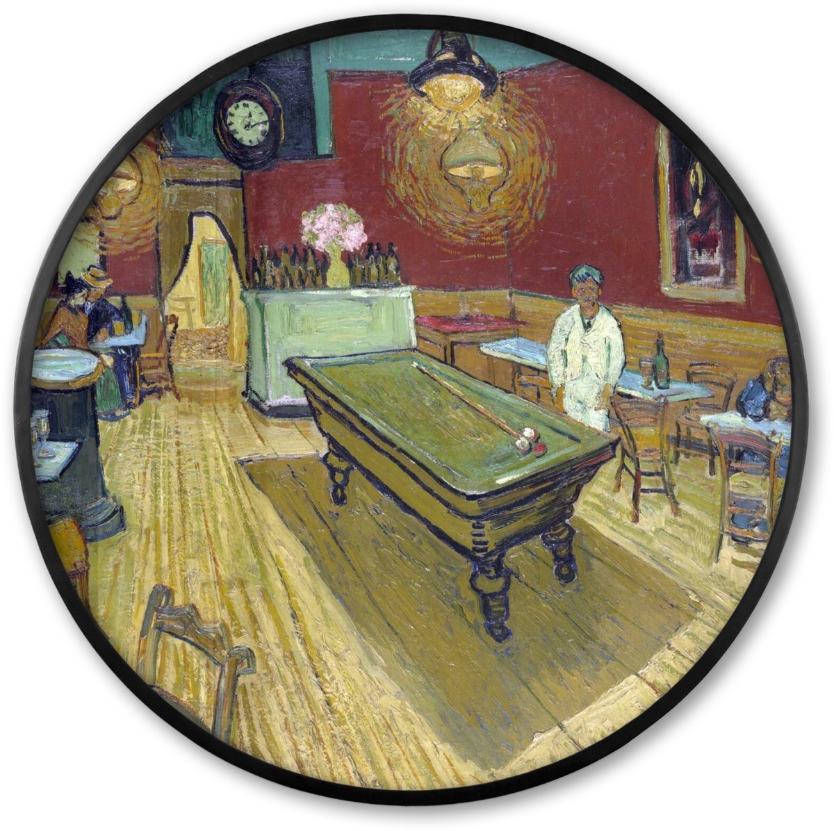 FrameYourWall Poster in lijst Rond - Fotolijst 80x80 cm - Posters - Het Nachtcafé - Vincent van Gogh - Ronde posterlijst zwart - Decoratie - Wanddecoratie woonkamer - Muurdecoratie slaapkamer Multicolor