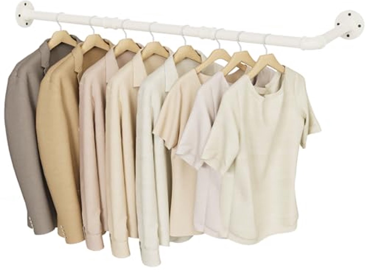 L-vormige wandkapstok voor kleding - Industriële roestvrijstalen buis, 90 x 30 cm, wit