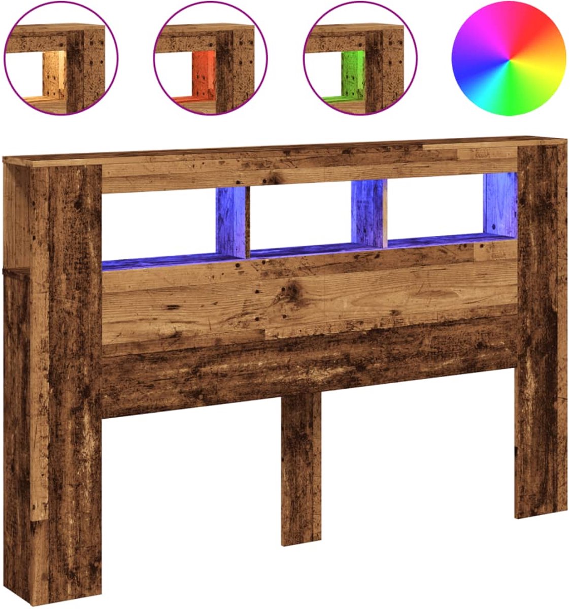 vidaXL - Hoofdeinde - met - LED - 160x18,5x103,5 - cm - bewerkt - hout - oud - hout