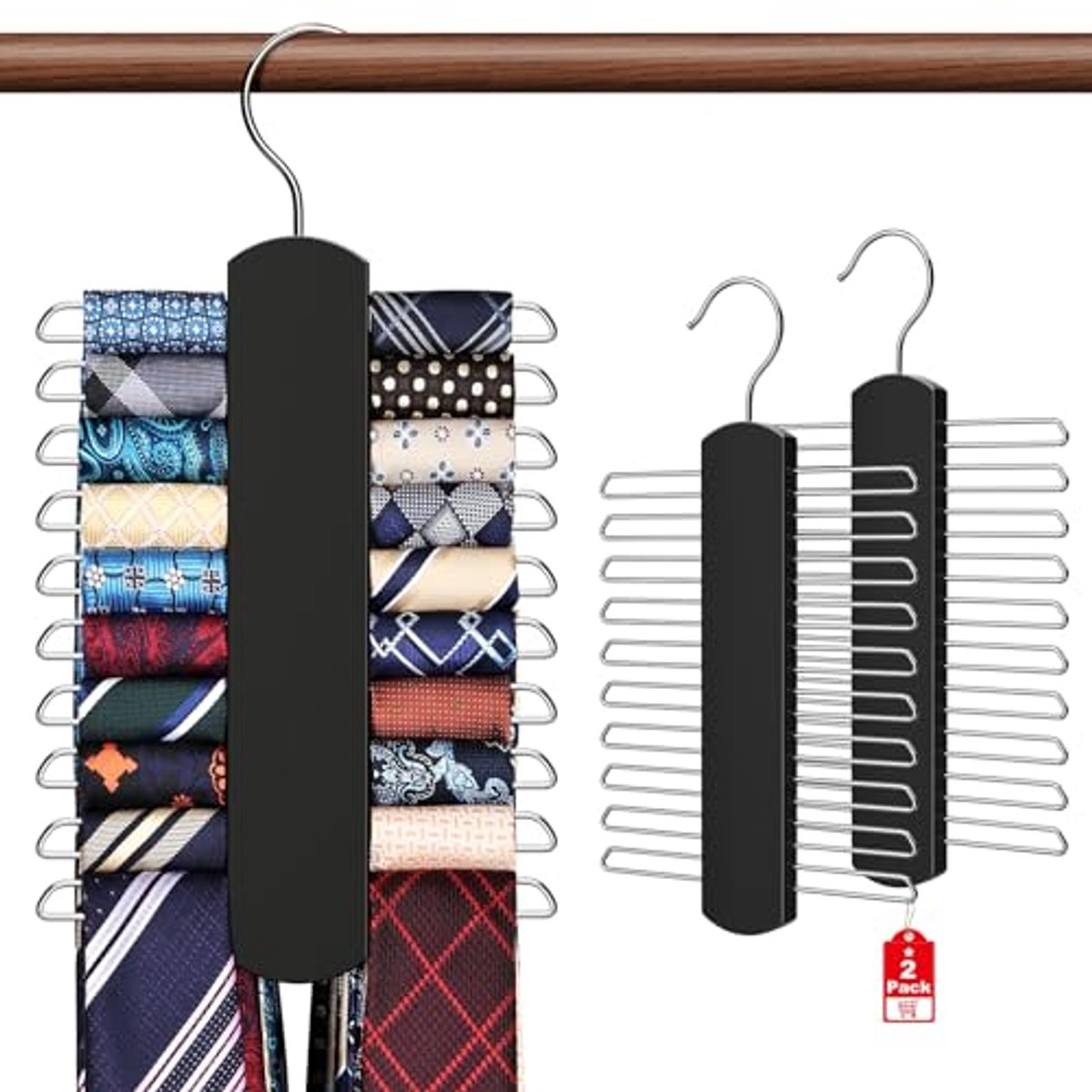 Stropdassenhouder Set van 2 - Ruimtebesparende Draaibare Organizer voor 40 Stropdassen