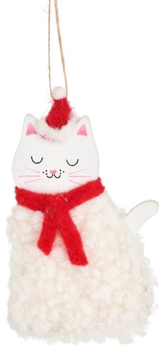 Kersthanger kat met wol - Sass & Belle