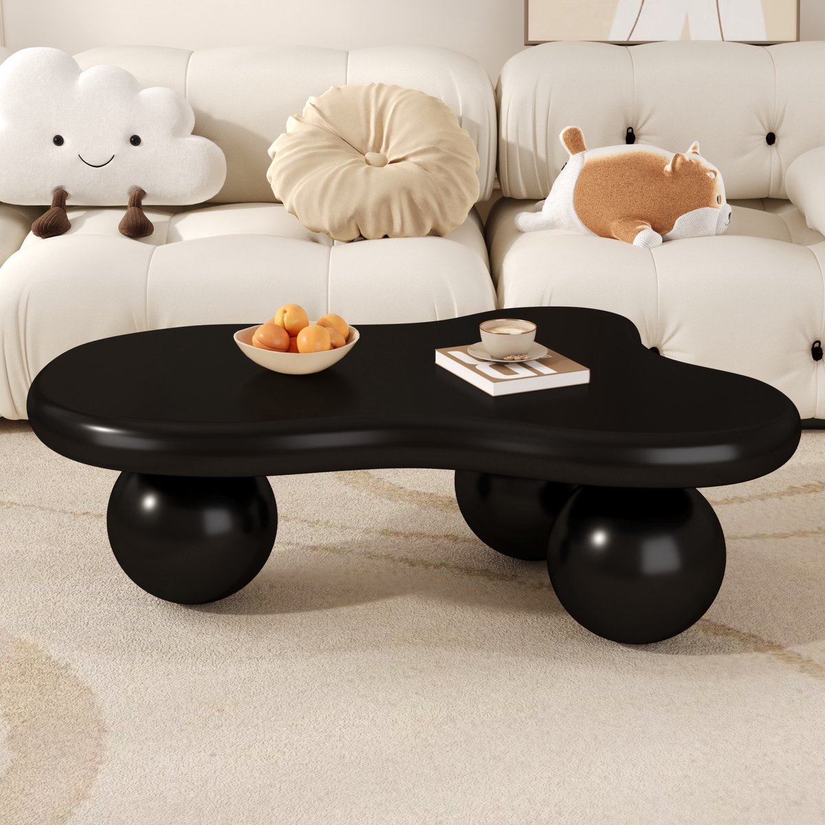 HAUSS SPOLE Salontafels Koffietafel - Cloud Design Salontafel Met 16-Kleuren LED - Rond Beistelblad - Woonkamer Tafel - 95x62,5x32 cm - MDF - Zwart
