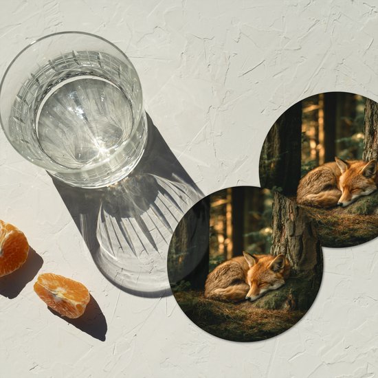 Sous-verres de verre ronds - Renard - Forêt - Dormant - 10 x 10 cm - Dessous de verre en verre - Lot de 6