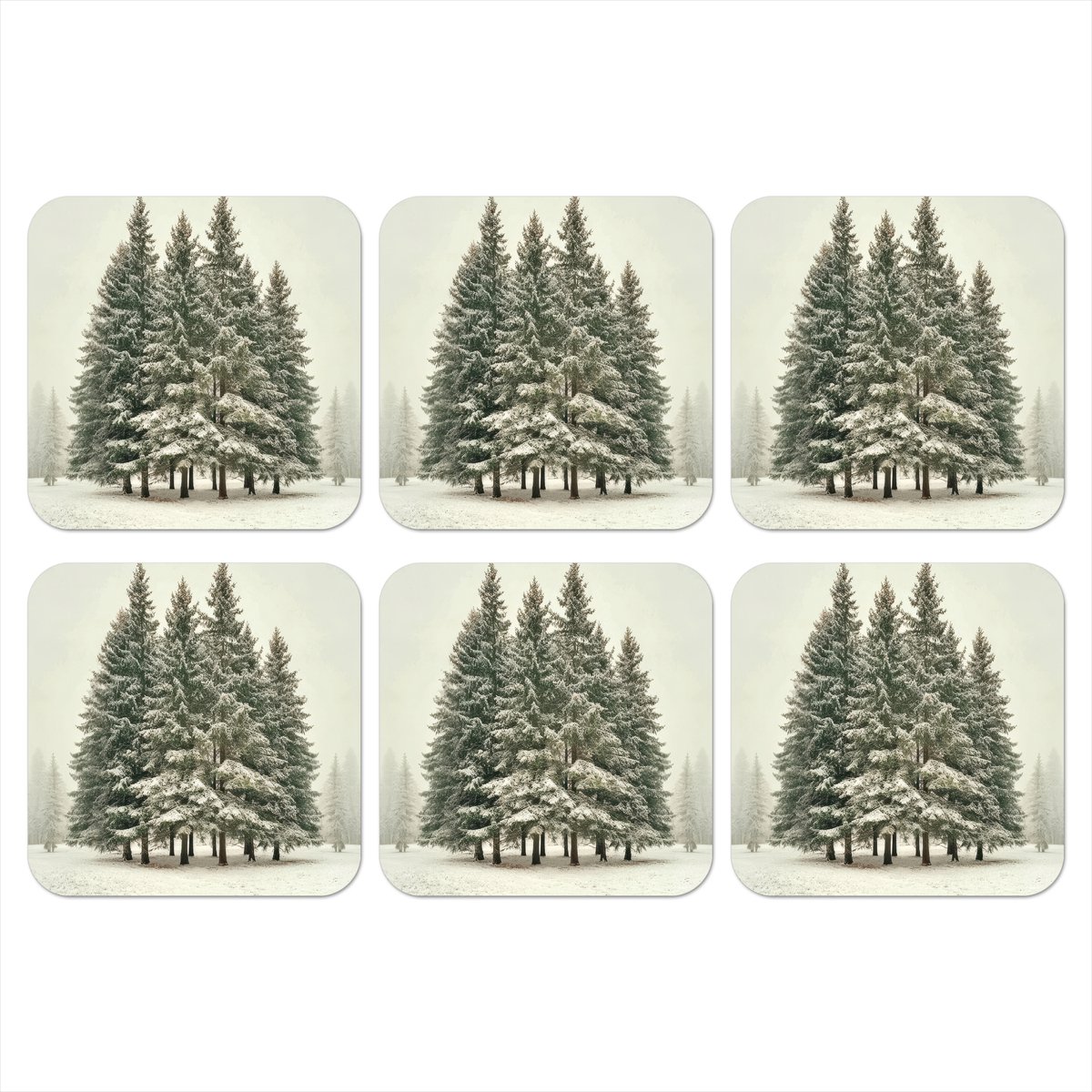 Onderzetters voor glazen - Bomen - Sneeuw - Wit - 10x10 cm - Glasonderzetters - 6 stuks