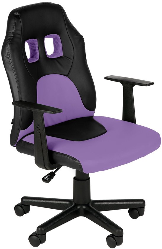 CLP Fun Bureaustoel - Verstelbare Ergonomische Stoel - Voor kinderen - met Armleuningen - 360° Draaibaar - Comfortabel - Kunstleer - zwart/paars