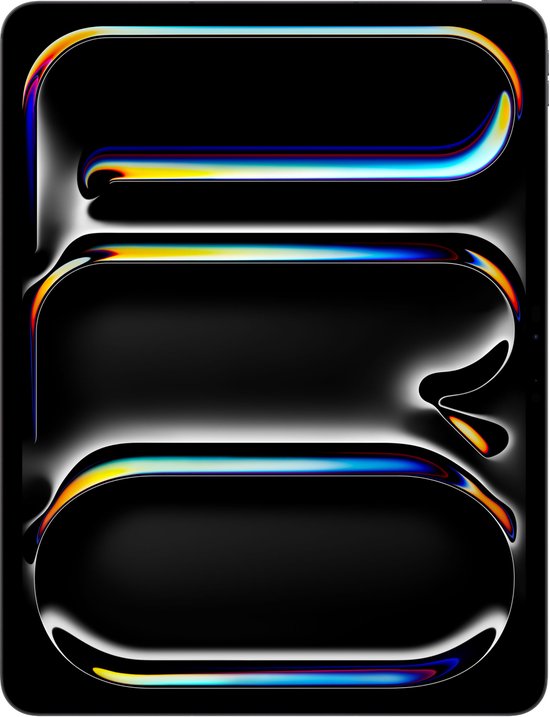Zwarte iPad Pro met een abstracte, kleurrijke afbeelding op het scherm.