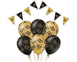 Q2P - 20 Jaar - Slingers - Ballonnen - Zwart & Goud Set - Verjaardag Versiering - Helium Ballon