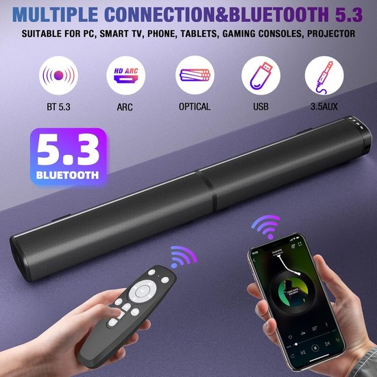 100W Soundbar voor Smart TV met Bluetooth 5.3 en Afneembare Torenluidsprekers - Home Cinema Surround Sound — afbeelding 3