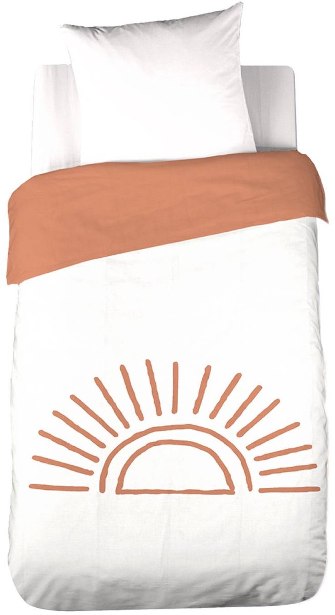 sweeek - Katoenen beddengoed omkeerbare getufte zon wit/terracotta 1-persoons 140x200cm - solino