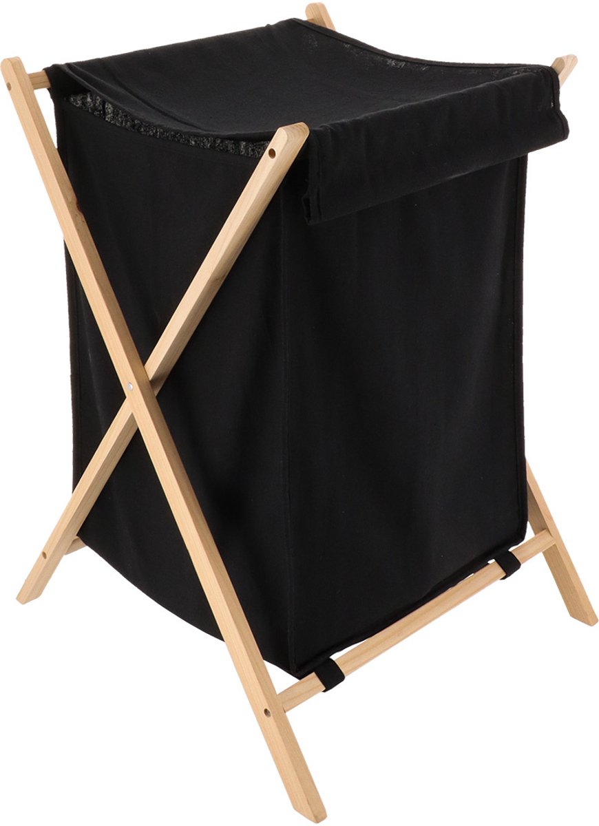 Textiele wasmand SKANDIA, met deksel, houten frame, 90 l
