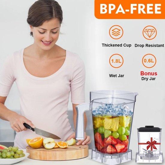 Benelux Select Blender - Blender Smoothie - Incl. 2 Mengbekers - BPA-vrij - Veiligheidssysteem - Meerdere snelheden - 1800W - 1.8L van Merkloos — afbeelding 4