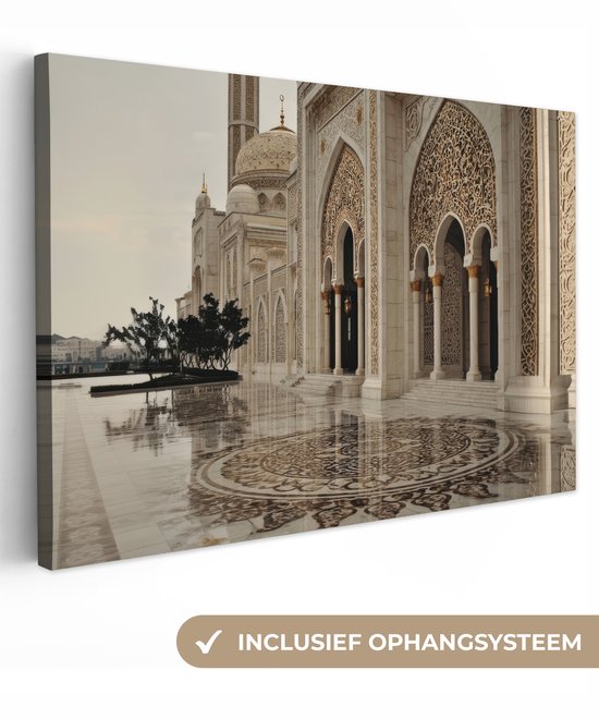 Canvas schilderij 120x80 cm - Exclusieve wanddecoratie Gouden details - Marmer - Islamitisch - Muurdecoratie woonkamer - Slaapkamer decoratie - Kamer accessoires - Schilderijen op canvas