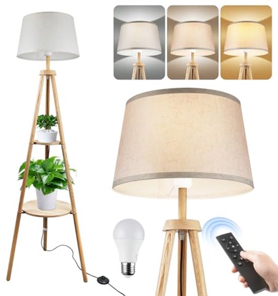 Vloerlamp met Afstandsbediening, Dimbare Woonkamerlamp met 11 Kleurtemperaturen, E27 LED-lamp Staande Lamp met Voetschakelaar voor Slaapkamer, Kantoor