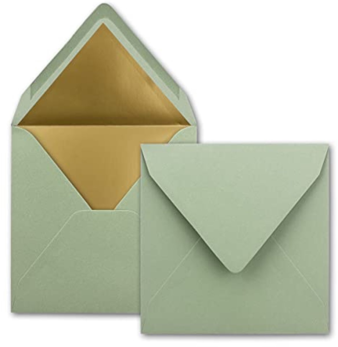 Vierkante enveloppen 15,5 x 15,5 cm - Eucalyptus groen met gouden voering - Natte plakrand - Perfect voor uitnodigingen en kaarten