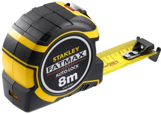 Gele en zwarte Stanley FatMax autolock rolbandmaat 8m.