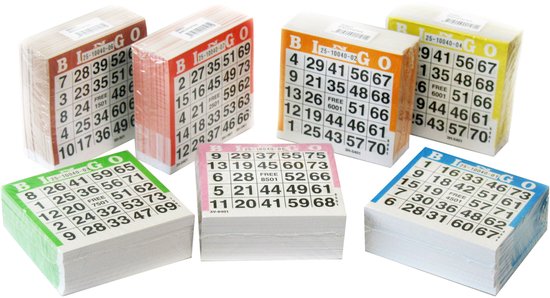 Bingokaarten - 2x blok van 500 vellen - nummers 1-75 - bingoblok - 10 x 10 cm - Bingospel - Bingo spellen - Bingo spelen