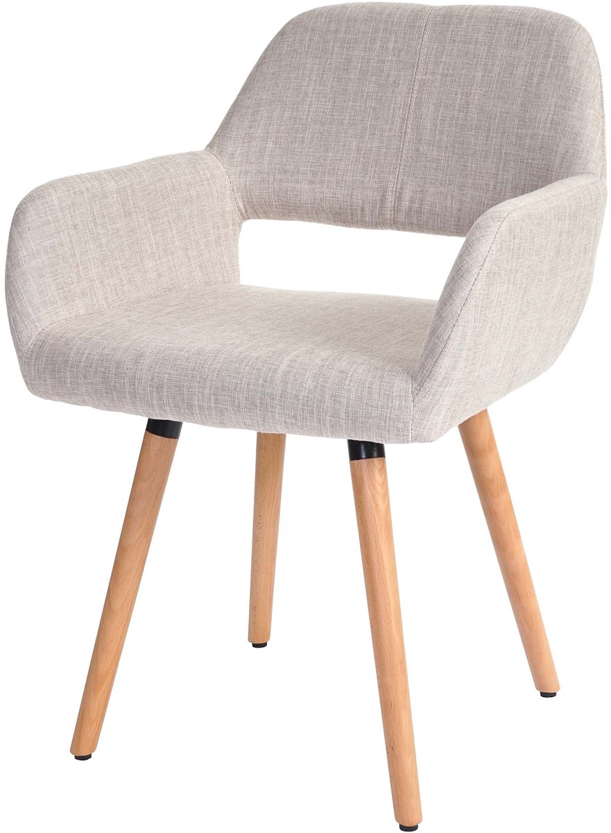 MCW Set van 6 eetkamerstoelen MCW-A50 II, keukenstoel, retro jaren 50 ontwerp ~ textiel, crème/grijs, lichte poten