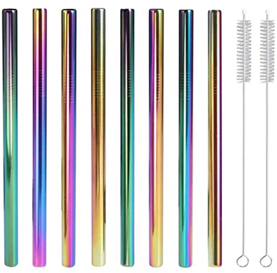 chimoo Herbruikbare rietjes, 12 stuks, kleurrijke bubble tea, met 2 reinigingsborstels, BPA-vrije dikke plastic rietjes voor bubble tea, kralen, topioka's, sappen, milkshakes (13 mm x 26 cm