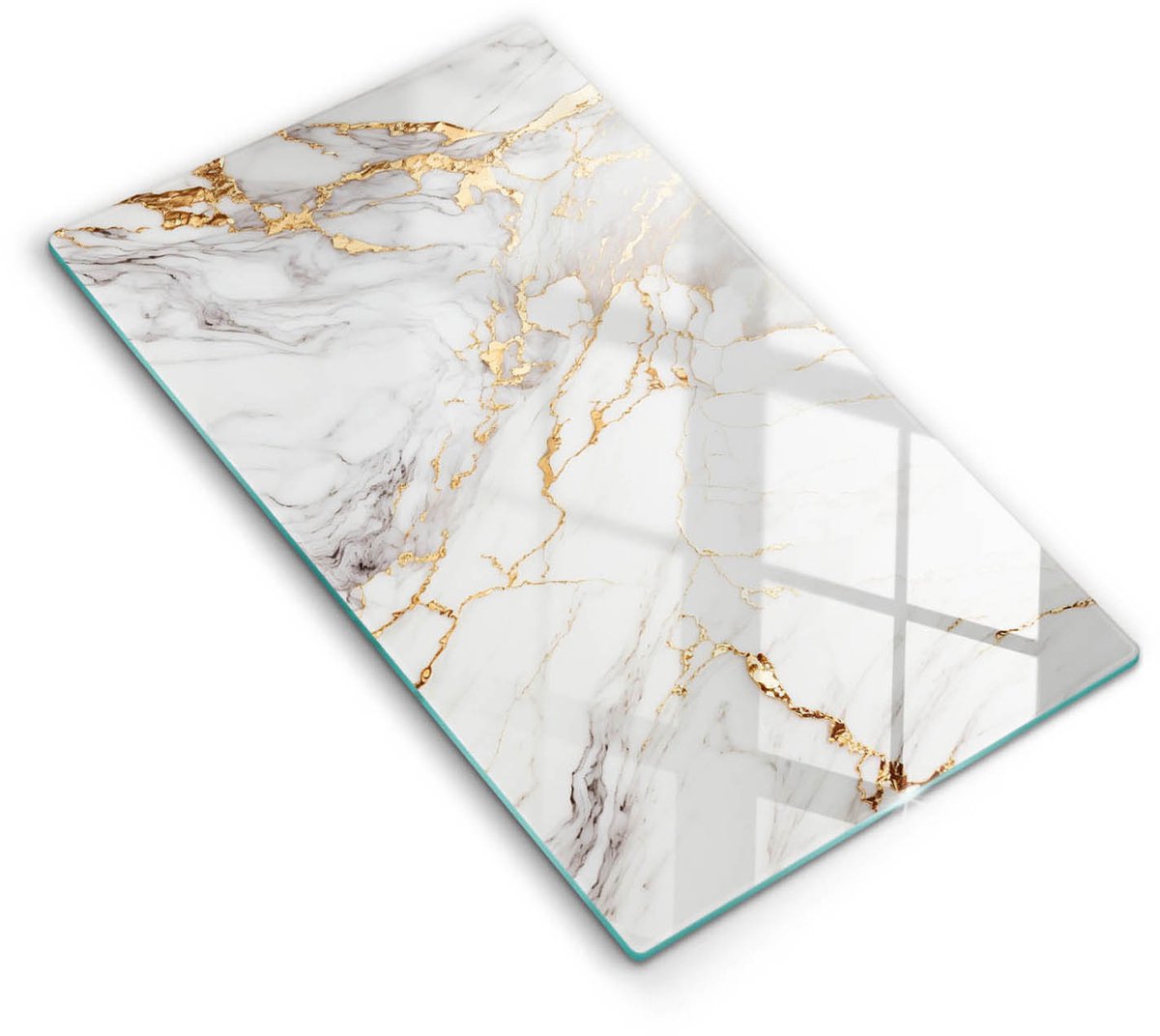 Wallfluent Spatscherm Keuken - Wit Fornuis Achterwand Glas - 30x52 cm - Licht Marmer Met Goud Spatscherm Glas - Natuurlijke patronen Rechthoekig Spatscherm Keuken