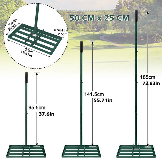 50x25cm Rasenrakel Voor Sanden En Abzetten, Rasen Nivellierreken, Rasenwerkzeug, Vlakkenebner, Levelingrake, Leveler Voor Het Niveau Aanpassen Van Het Gras In De Tuin, Met Een Ergonomische Greep, Geschikt Voor Tuin, Golfbaan En Hinterhof, Greep — afbeelding 4