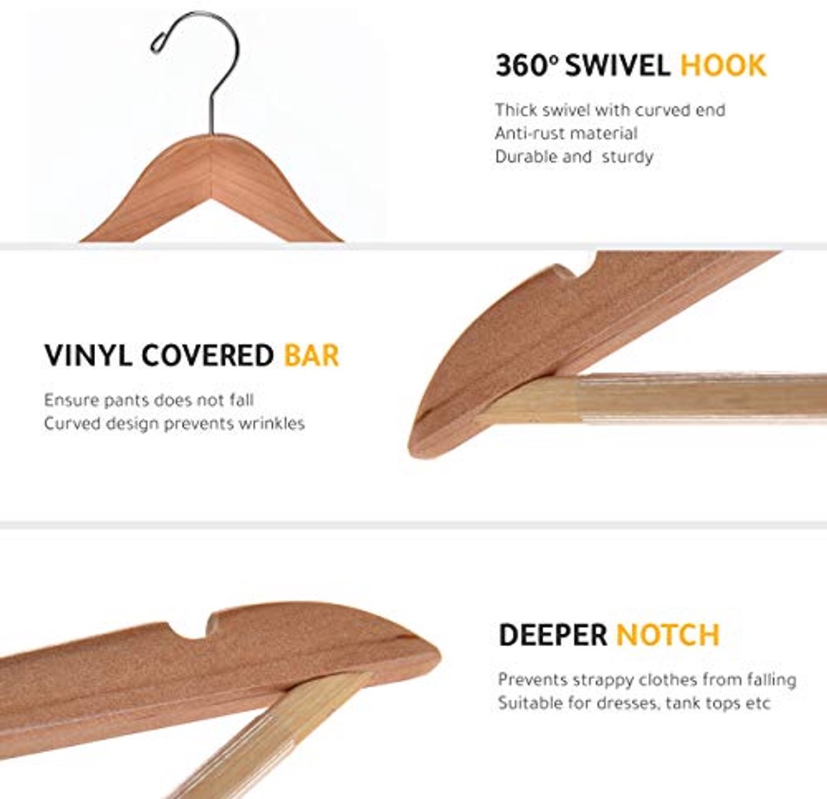 Houten Kledinghangers met Antislip Broekbalk en Draaihaak