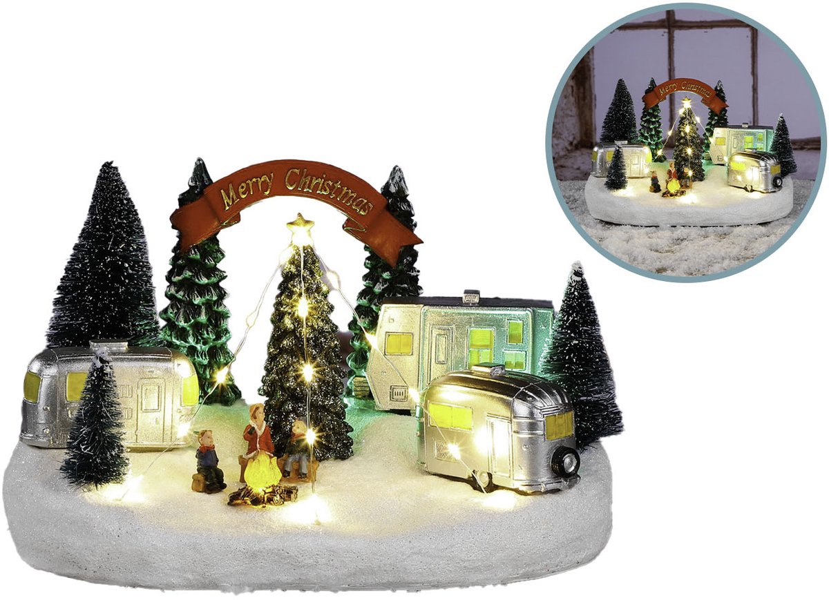Hi Kerstdecoratie Trailer met Buitenscène - 26 x 18 x 15,5 cm