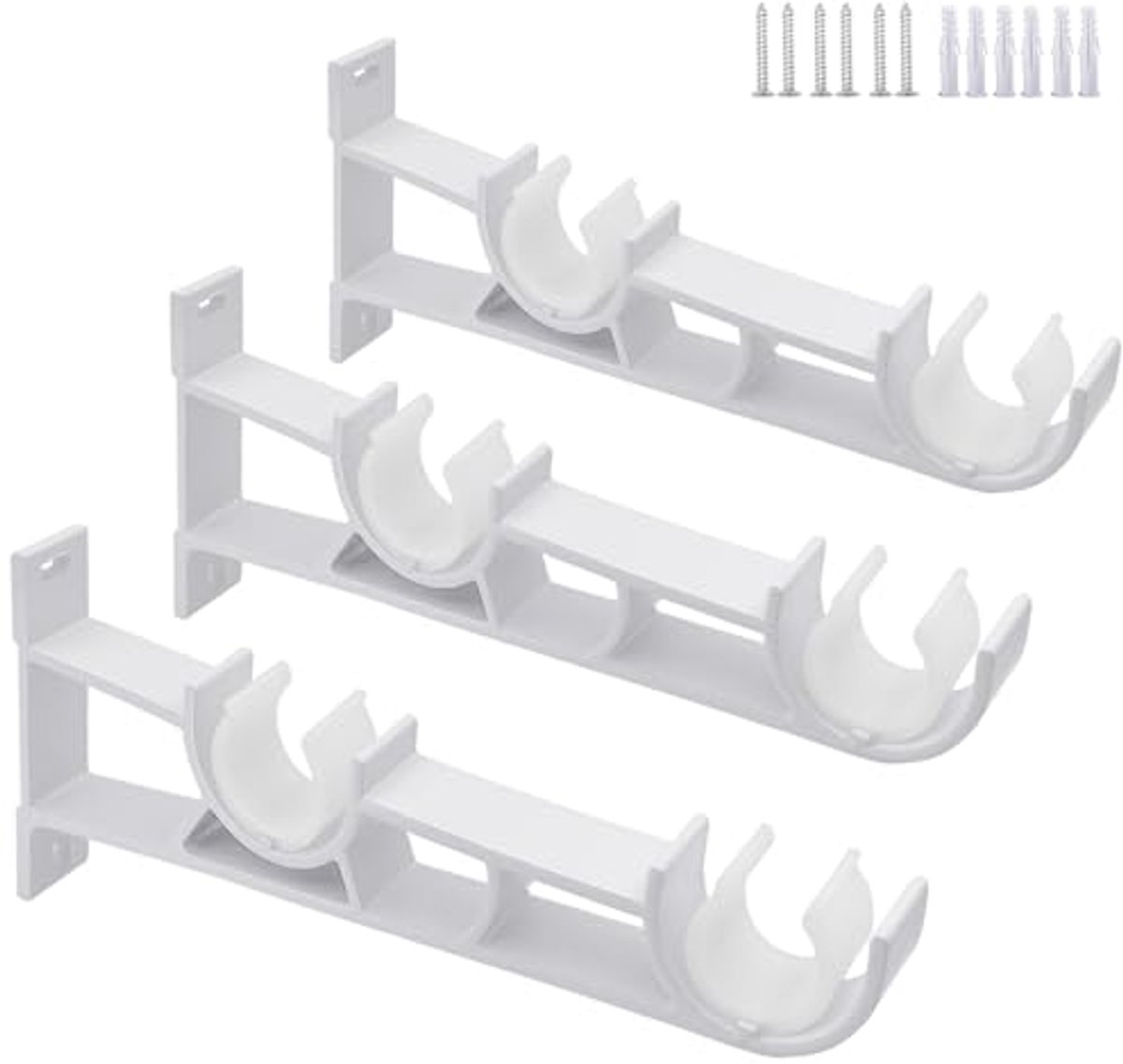 Set van 3 dubbele gordijnroedebeugels - Zware en duurzame gordijnroedehouders voor 1 tot 1,2 inch gordijnroeden