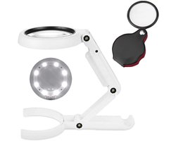 Loeplamp met LED Verlichting - Vergrootglas: 5X/11X - Met Klem en Baseren - Tafel Loeplamp - Mini-zakvergrootglas - Vergrootglas Loep - Opvouwbare standaard - Diamond Painting Accesoire - Bureaulamp - Voor sieraden, kranten, horlogereparatie