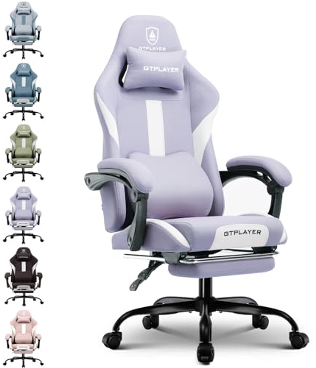 Ergonomische Gaming Stoel - Verstelbare Bureaustoel voor Gamers met Voetsteun - Ademende Stof - Paars