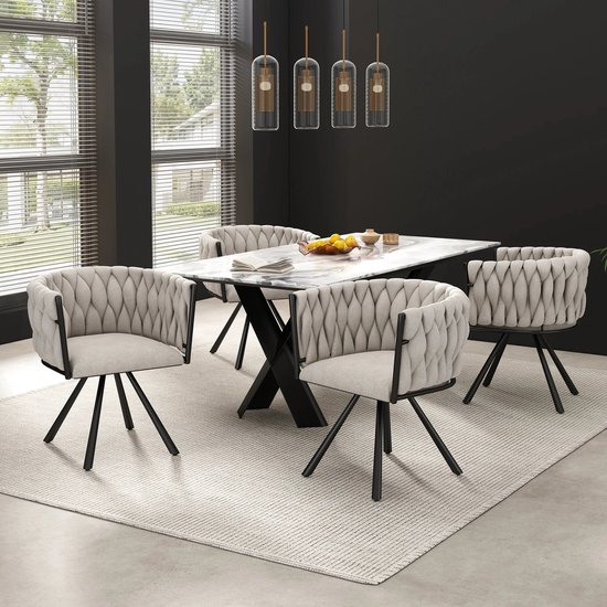Draaistoelen - Eetkamerstoelen - Stoelen Met Armleuning - Comfortabele Stoelen - Ademend Linnen - 360° Draaifunctie — afbeelding 3