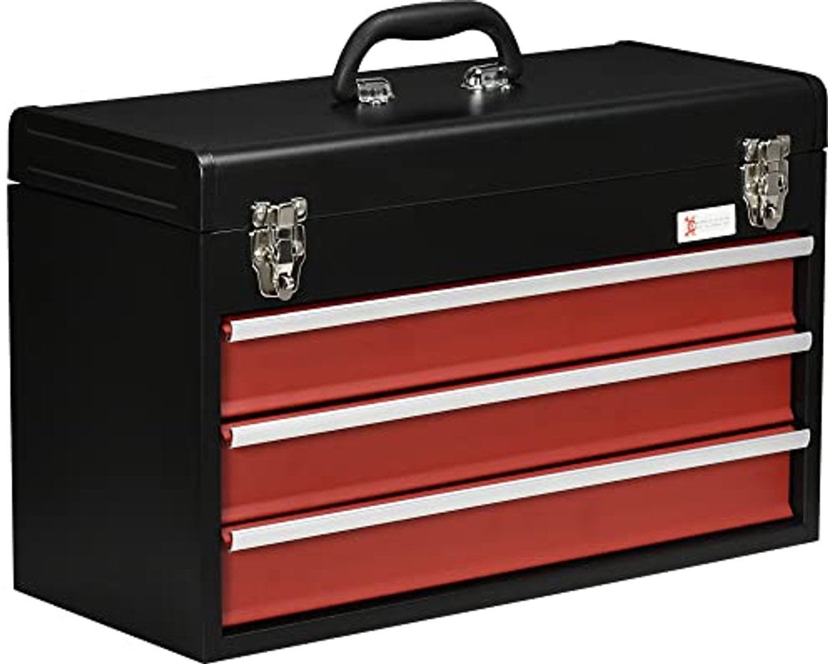 3 Lades Draagbare Gereedschapskist - Vergrendelbare metalen gereedschapsbox voor doe-het-zelvers - 51x22x32cm