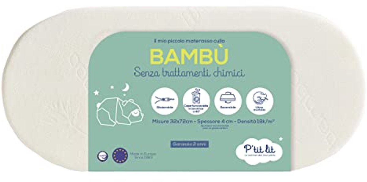 Bamboe matras voor baby wiegen en kinderwagens - 72x32 cm - Zacht en comfortabel - Omkeerbaar met afneembare hoes