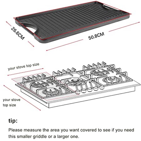 Gietijzeren 2-in-1 Grillplaat voor Gasfornuis - Omkeerbare Grill & Grillpan 50,8 cm x 26,5 cm — afbeelding 4