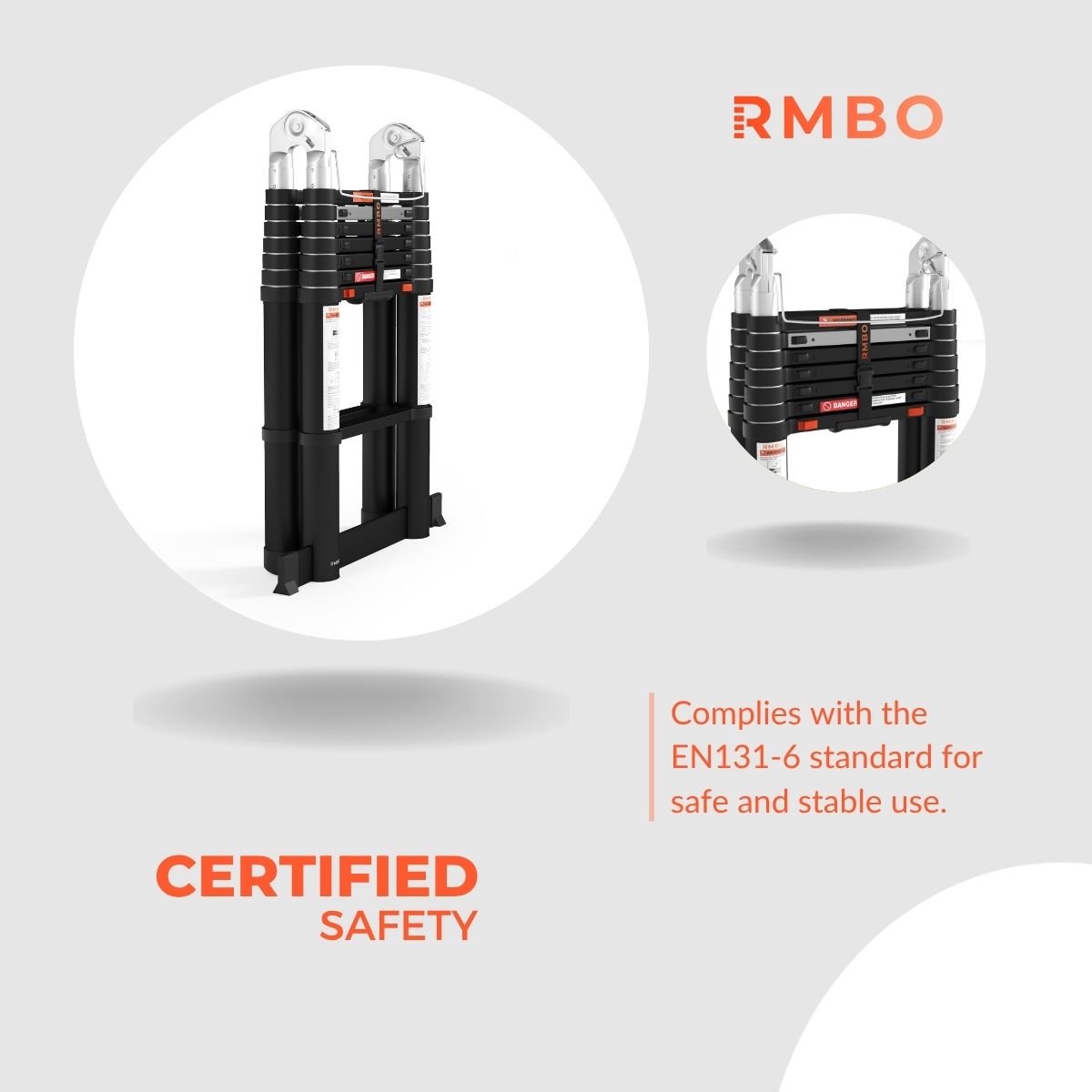 RMBO - Multifunctionele Telescopische Ladder 5 m- Telescoopladder - 5m lang, Compact en Draagbaar met Soft Closing Systeem - Geschikt voor Particulier en Professioneel Gebruik - Telescopische Vouwladder- Max. Belasting 150 kg, EN 131.6 – foto 6