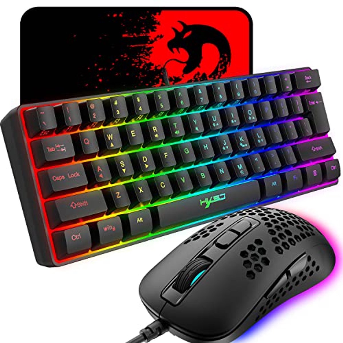 Compact Gaming Keyboard Set met RGB Verlichting en Lichte Gaming Muismat